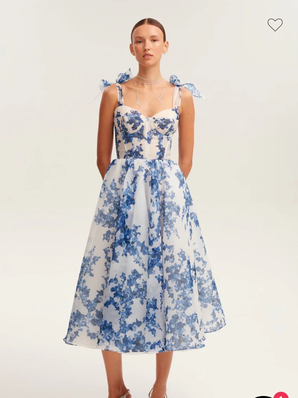 Milla Charming blue hydrangea-patterned organza midi dress, Garden of Eden